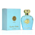 Lattafa Opulent Dubai Eau De Parfum in a light blue bottle.